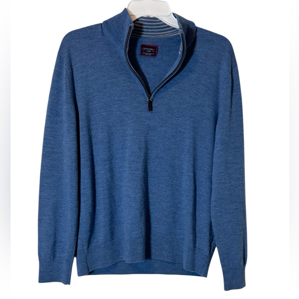 UNTUCKit Fine Merino Wool Quarter Zip Sweater Men’s Size Large Blue Pullover